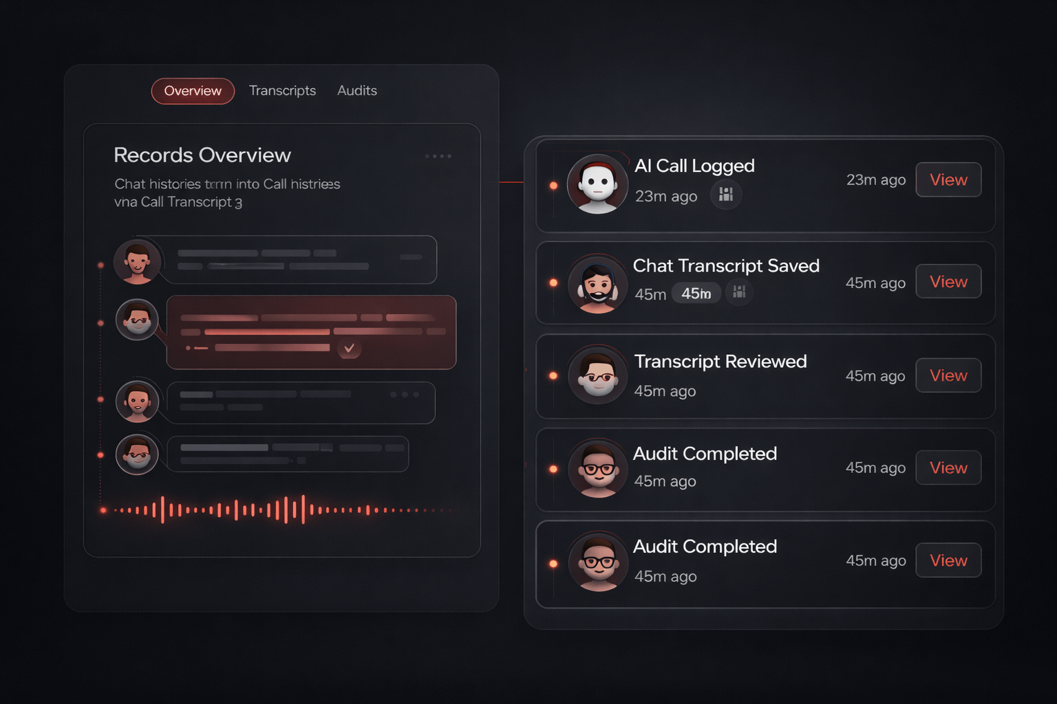 Records Management - Full access to all chat histories and call transcripts for review, analysis, and auditing.